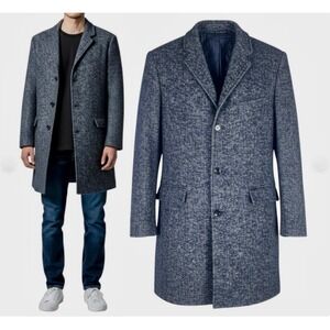 J. Crew Ludlow Topcoat Wool Blend Herringbone Navy Blue Gray Jacket Sz 34R